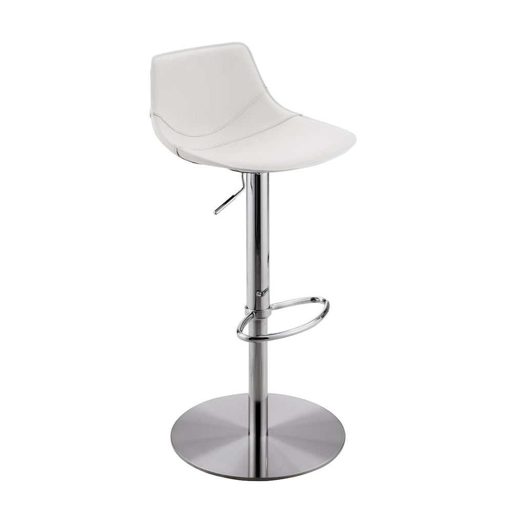 Rudy Adjustable Swivel Bar Counter Stool in White with Brushed